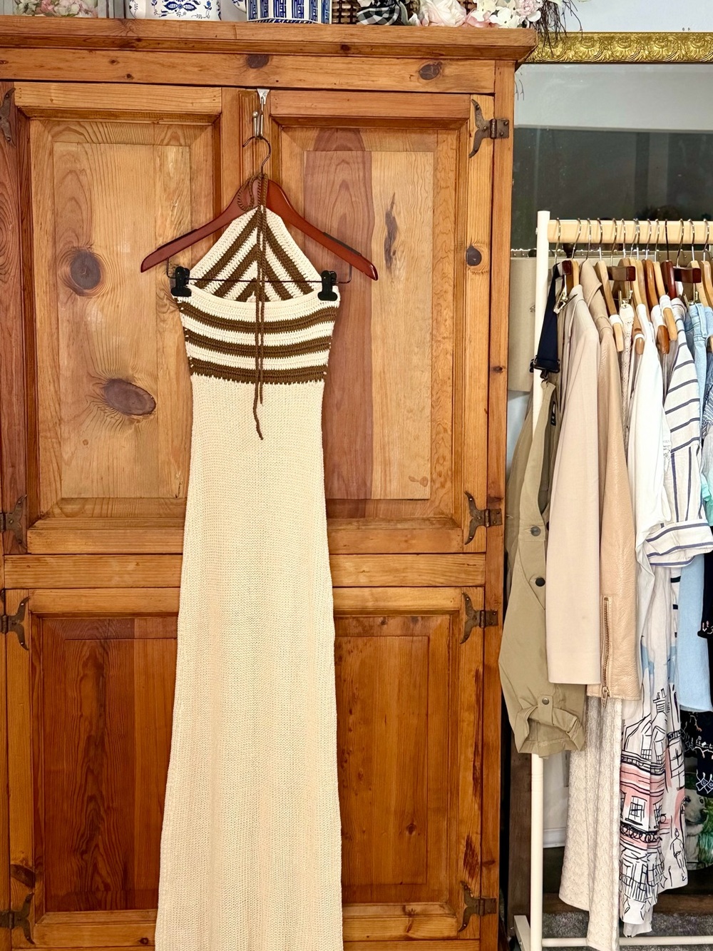 Peppermayo Cream Maxi Dress with Brown Chevron Trim - Picture 3 of 7
